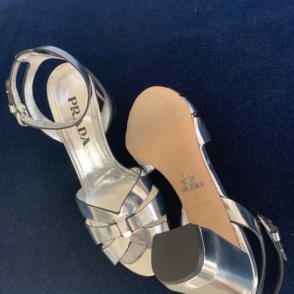 Prada Silver Ankle Strap Sandals - Picture 5 of 7